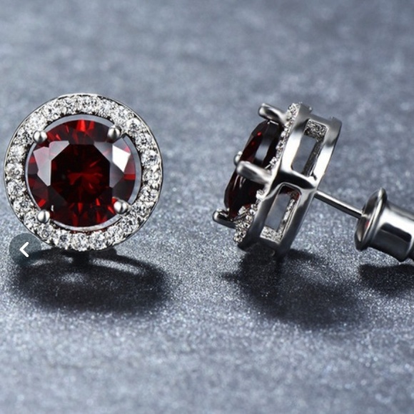Elegance 10ct White Gold Princess Cut Ruby Studs - Picture 6 of 7